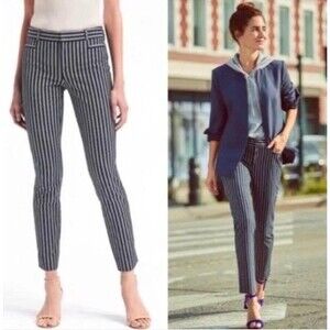 Banana Republic Sloan Pants 10 Women's Blue White Stripe Ankle Business Casual